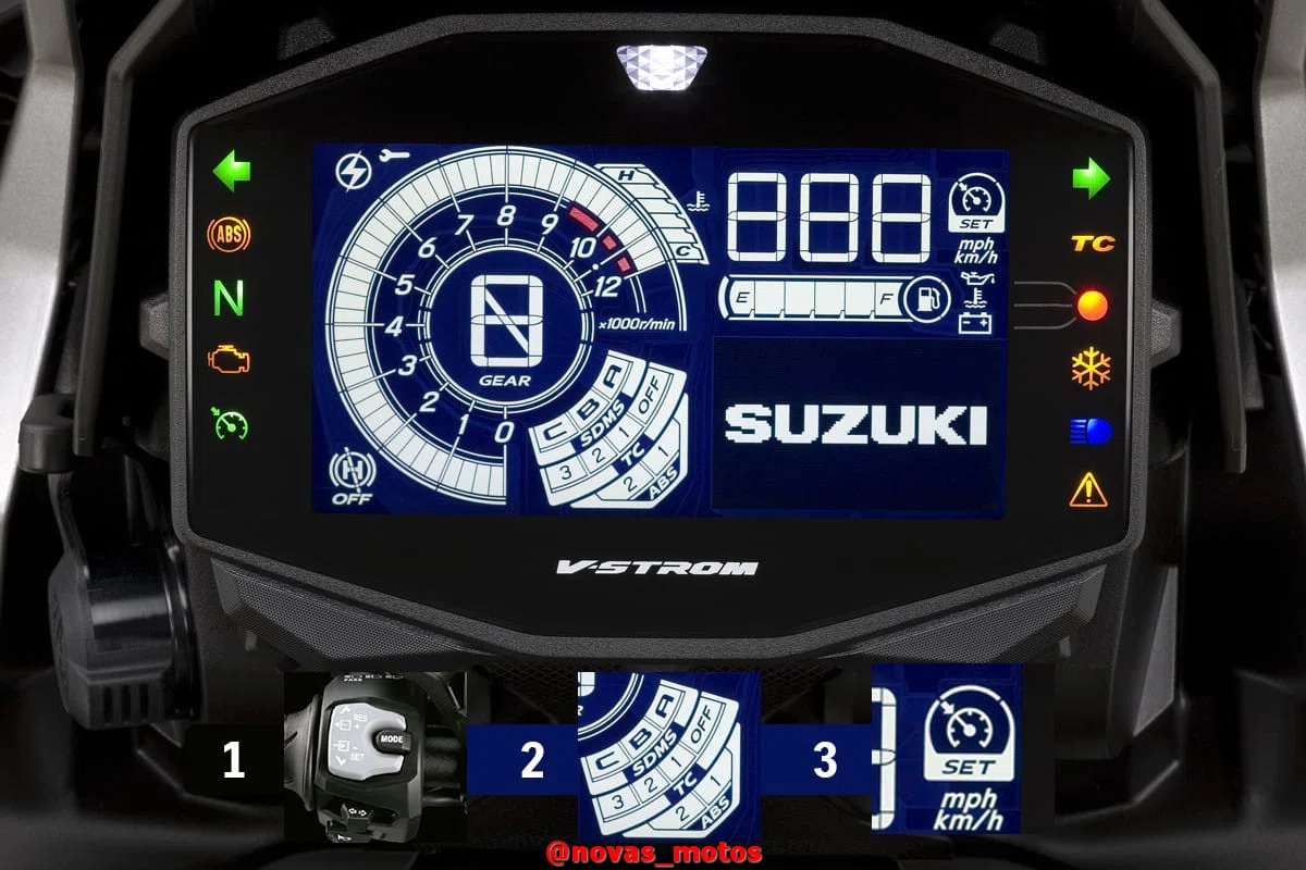 painel-digital-suzuki-v-strom-1050xt Nova Suzuki V-STROM 1050cc XT 2024 - Ficha Técnica e Informações da Japonesa